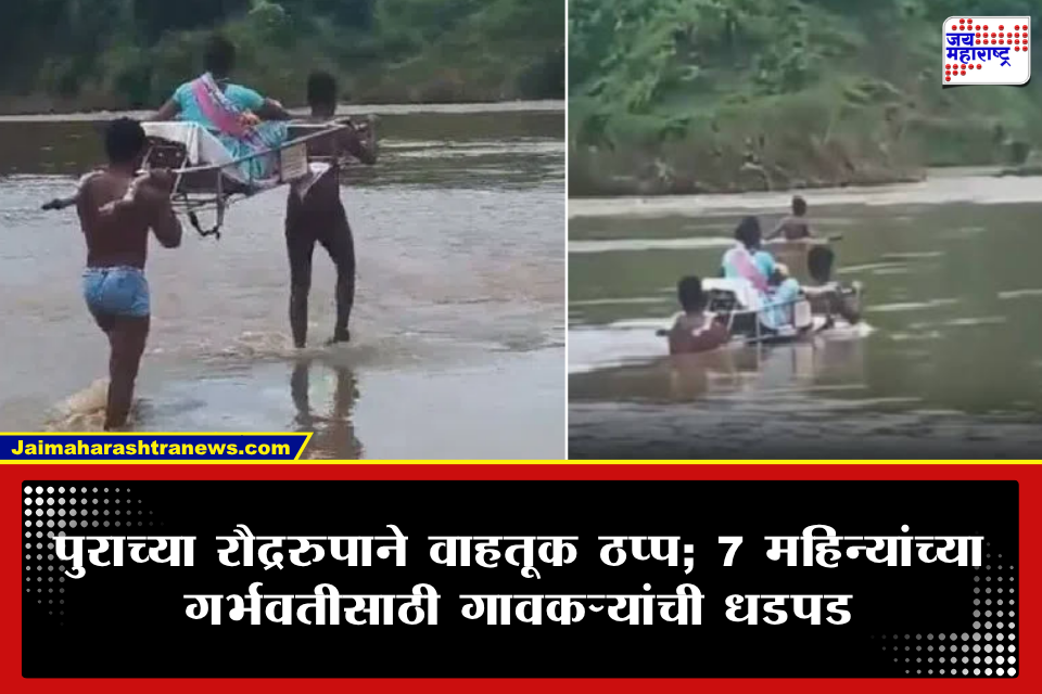 Video : पुरामुळे गावाचा संपर्क तुटला.. 7 महिन्यांच्या गर्भवतीला ‘डोली’त ठेवलं.. जीव धोक्यात घालून गावकरी पाण्यात उतरले अन्…
