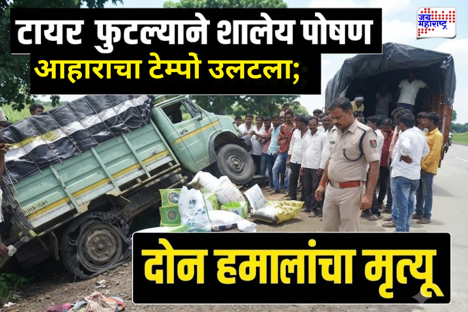 Jalgaon Accident : भीषण अपघात! जामनेर – पहुर मार्गावर शालेय पोषण आहाराचा टेम्पो उलटला; दोन जणांचा जागीच मृत्यू
