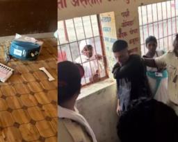 ईव्हीएमवर कुऱ्हाडीने हल्ला